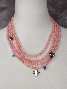 Jay King Angelskin Coral Multi-Strand Layered Necklace with Silver Charms